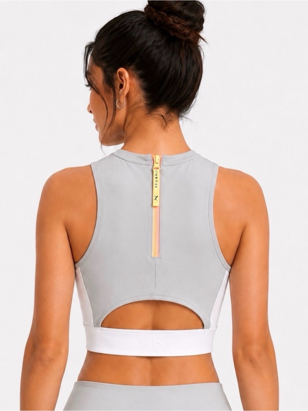 PUMA x SG Selena Gomez Limited Edition Cut Out Gray High-Neck Crop Top - Picture 2 of 5